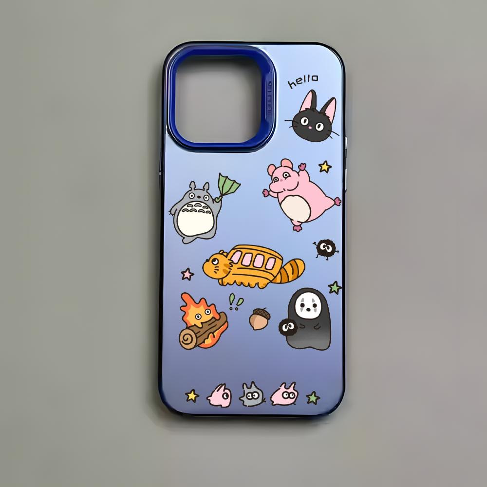 

Cute Anime T-TotoroS Phone Case For iPhone 16 15 14 13 12 11 Pro Max Black Matte Multicolor Laser Metallic Aurora Cover iPhone12PRO