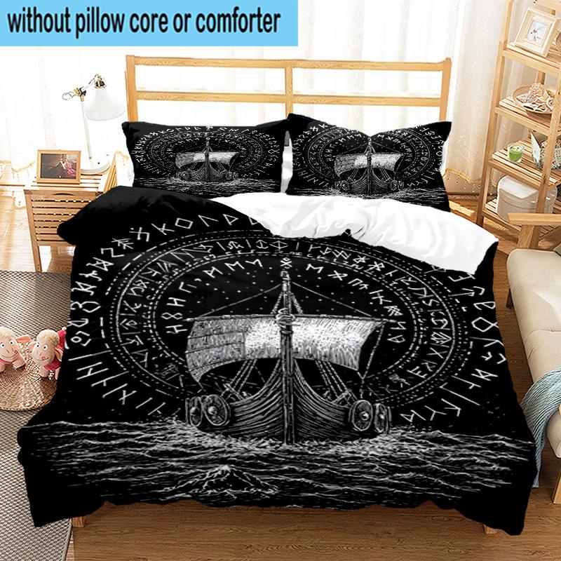 Viking Ship At Sea 3pcs Bedding,Including 1pc Duvet Cover And 2pcs Pillowcases Perfect for Christmas,Ideal for Bedroom, Dormitory