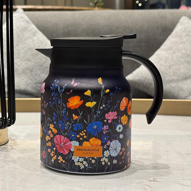 Portable Floral 316 Stainless Steel Teapot with Large Capacity & Inner Liner