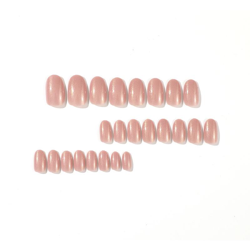 24Pcs/Set Quick Nails Nude Powder Glitter False Nials Sticker Wearable Waterproof Manicure Finished Nails