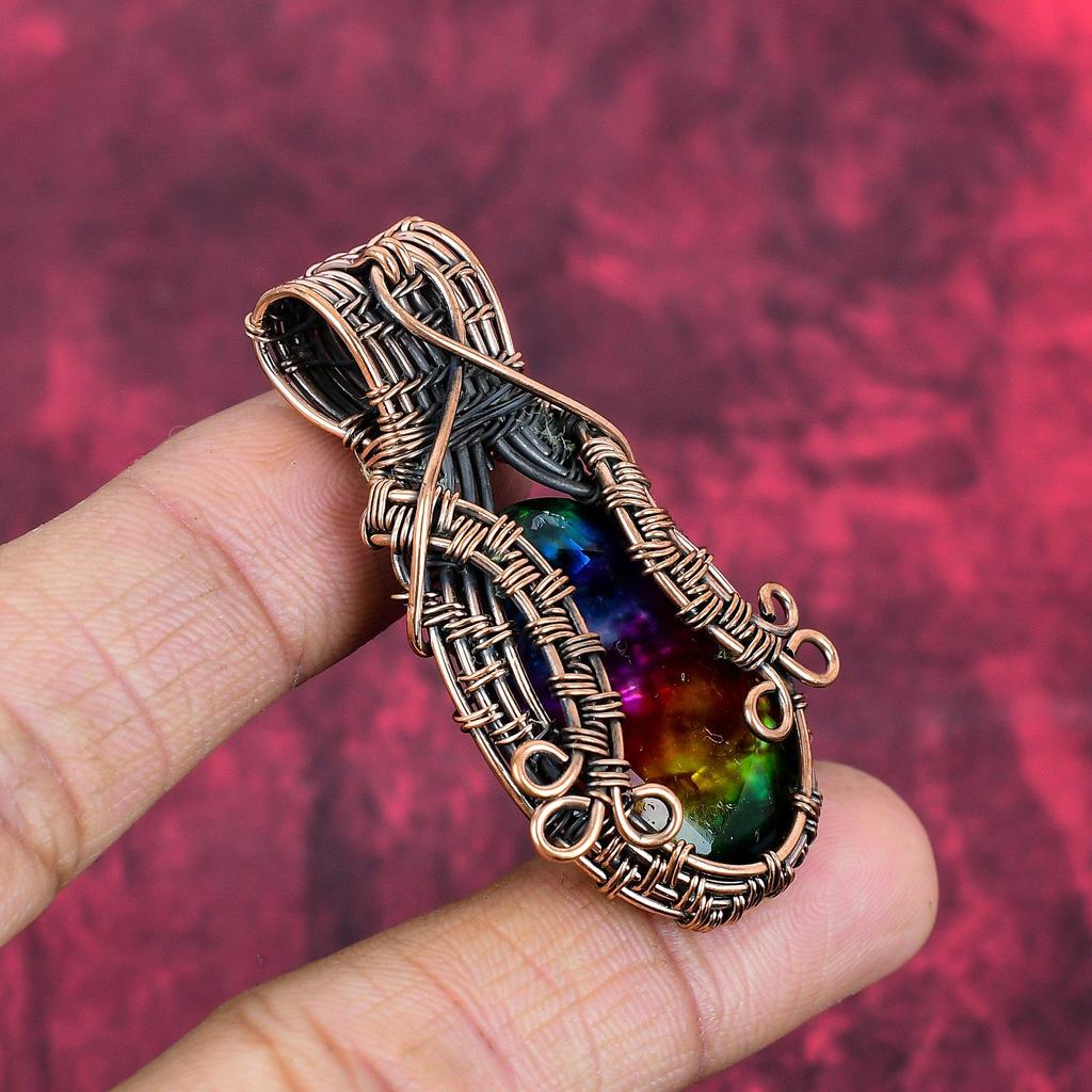 Faceted Ammolite Pendant Copper Wire Wrapped Pendant Natural Gemstone Pendant Copper Wire Jewelry for Gifts Handmade Pendant Wedding Jewelry