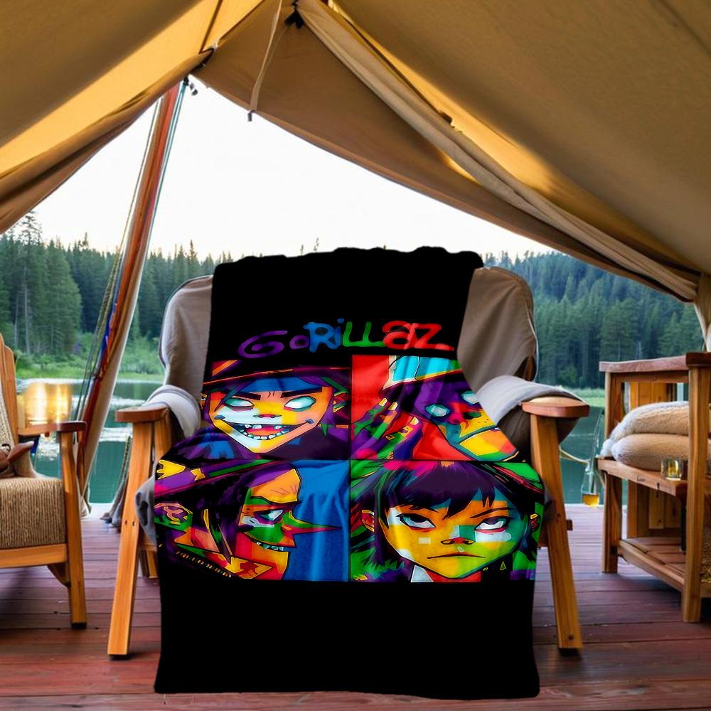1pc Gorillaz Artwork Outdoor Blanket Lightweight Flannel, All-Season Use for Sofa, Bed, Travel, Camping, Living Room, Office, Couch074