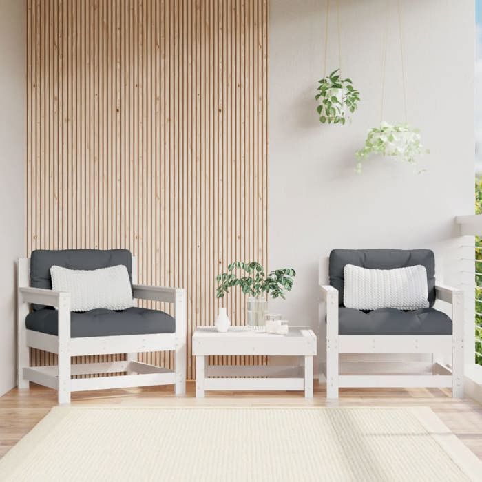 VidaXL Chaises de jardin et coussins lot de 2 blanc bois de pin massif, chaise longue, chaise d'extérieur, siège 825563