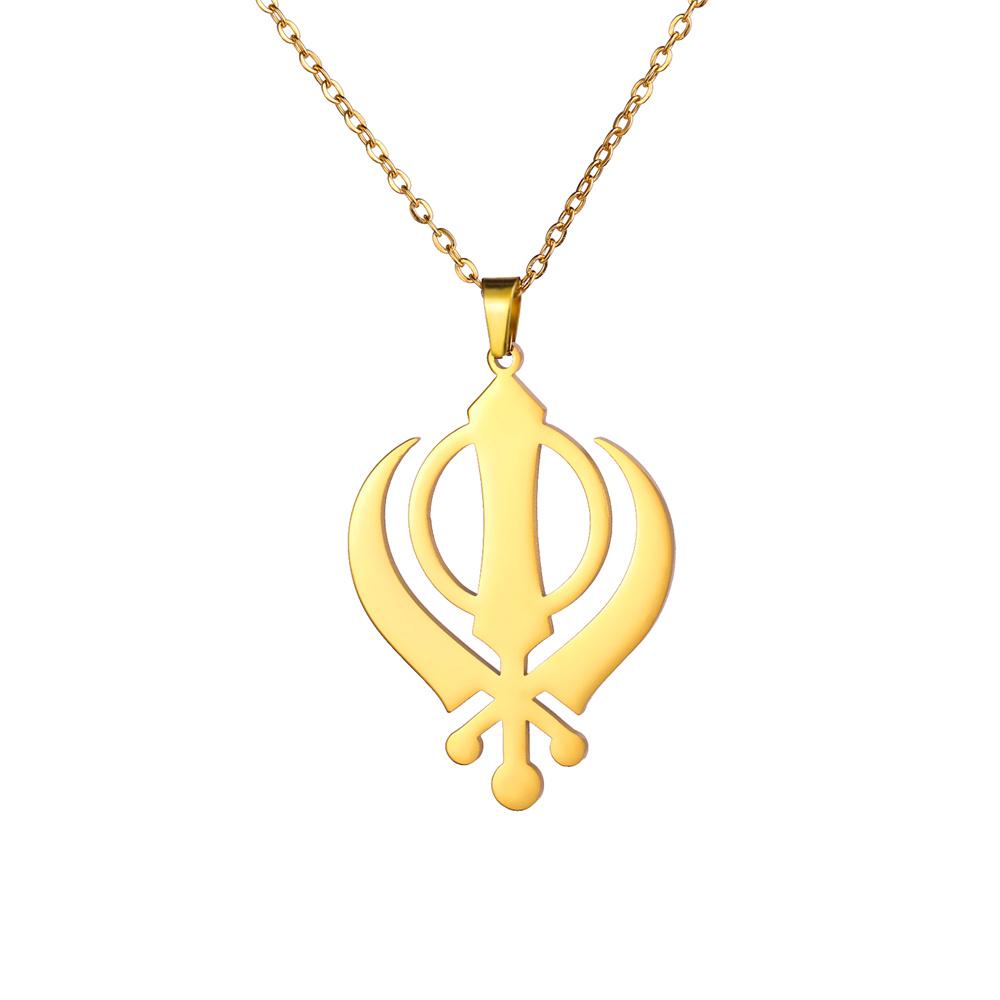  Classic Sikhism Symbol Necklace for Women Men Stainless Steel Sikh Khanda Necklaces Religious Protection Amulet Jewelry