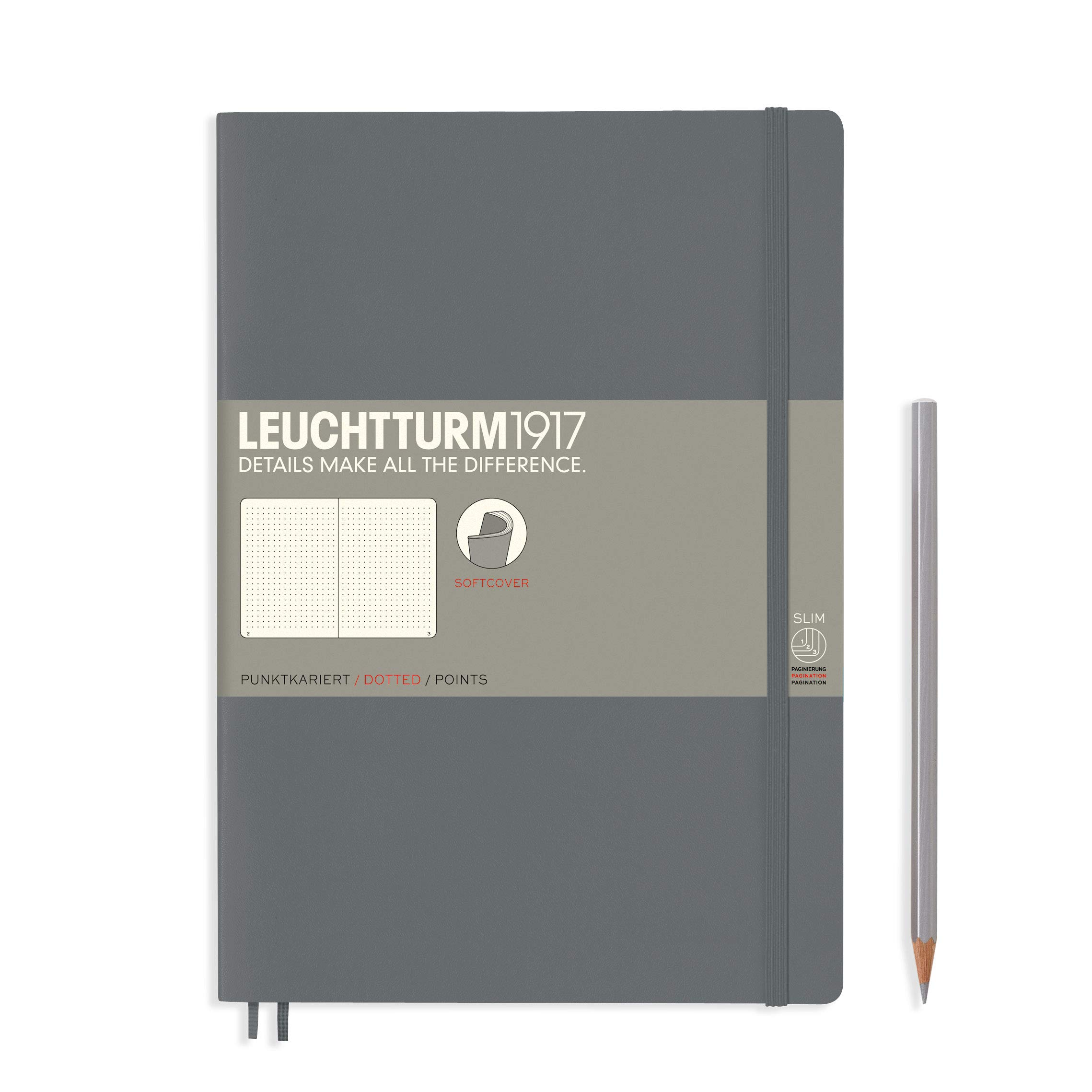 

Leuchtturm Dot Soft Officially Imported Notebook, B5, Grid, Cover, Anthracite, 355314,