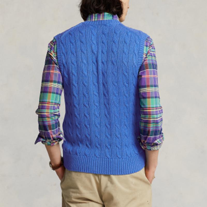 Polo Ralph Lauren Solid Color Logo Embroidered V-Neck Sleeveless Vest Men vests Blue 710860352-002