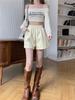 2025 Plus Size Women's High Waist PU Leather A-line Slimming Bootcut Shorts - Autumn/Winter Collection