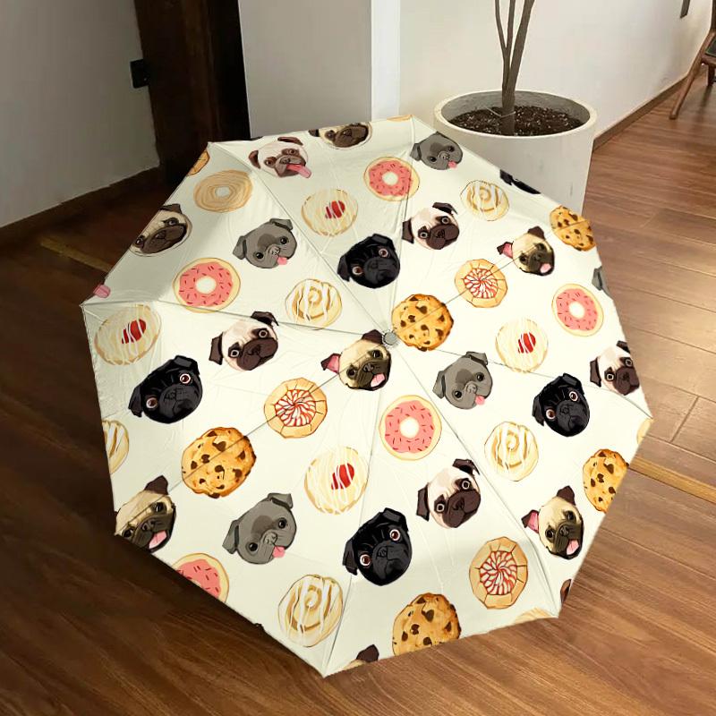 

1pc Pug Donut Pattern Automatic Open/Close Umbrella, Formal Events - Ideal Gift for Family or Friends, Outdoor Accessory yy251211114