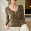 American Button-down V-neck Long Sleeve T-shirt Women's Cotton Autumn New Shoulder Coat Base