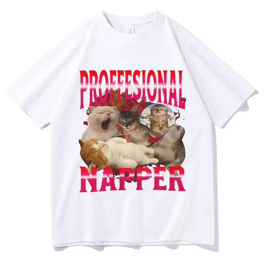 Professional Napper Fun Cat Lover T-shirt Fashion Oversized Clothing Harajuku 2026 Summer Printed T-shirt for Men and Women
