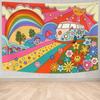Retro 70s Tapestry Floral Pattern Rainbow Sun Landscape Abstract Art 60s Vintage Boho Home Decor Wall Hanging