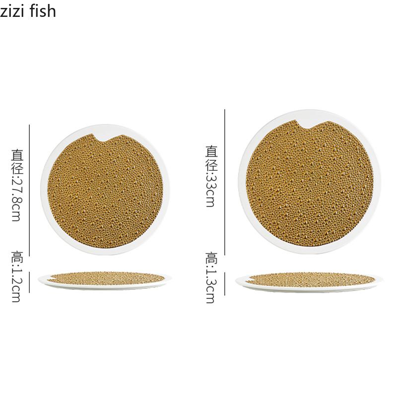 Solid Color Pearl Dot Texture Ceramic Flat Plate Sushi Plate Dessert Plate Steak Plates Molecular Cooking Creative Tableware