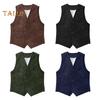 Men Corduroy Vest Coat V-neck Sleeveless Single Breasted Buttons Waistcoat with Pockets Solid Color Vest Jacket
