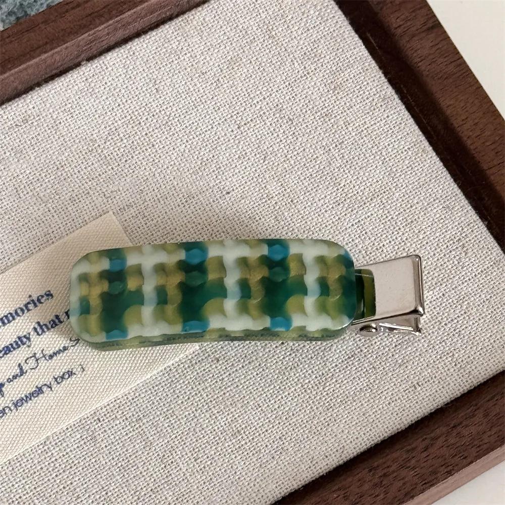 Fashion Acetate Checkered Hair Side Clips Broken Hair Bangs Clips Women Girls Sweet Cute Side Clips Elegant Duckbill Clip