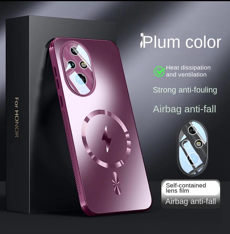 

Для чехла Huawei Honor 200 Pro Твердый Матовый Магнитный беспроводная зарядка Защита объектива Задняя крышка Чехол Для Honor 200 100 Pro Накладка For Honor 200 фиолетовый