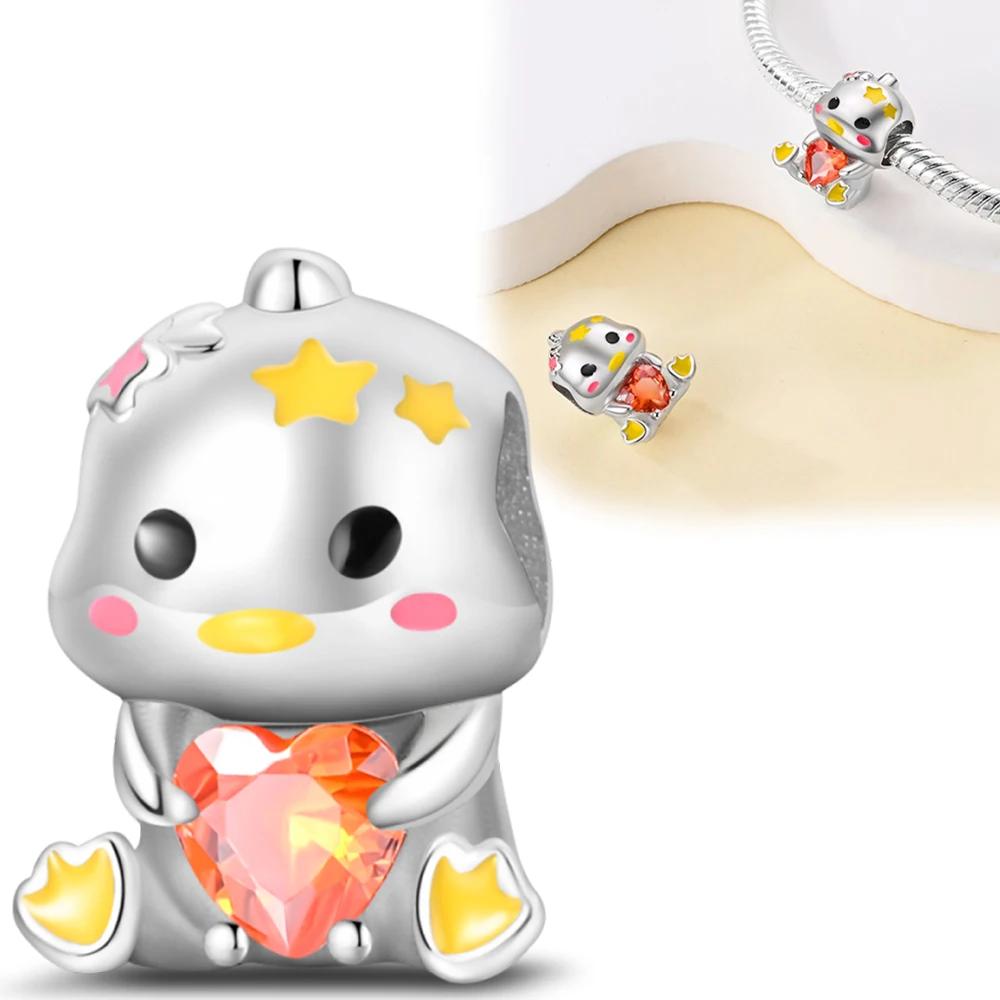 Copper Pink Cat Duck Cute Carton Charms Beads Fit Original Pandora Bracelets Diy Charm Bead For Women Fine Jewelry
