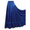 Womens Elastic High Waist Dance Skirt Full Circle Long Skirt Ruffled Lace Trim Ballroom Square Dance Flamenco Skirt
