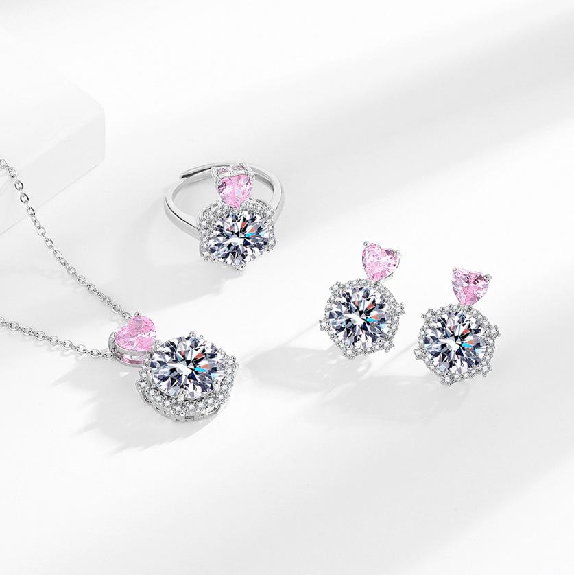 New Luxury Inlaid Eight Hearts and Eight Arrows Ring Stud Earrings Necklace Women s Jewelry Set Ring Size:Adjustable