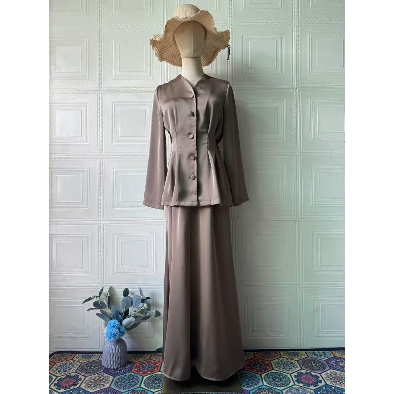 

Мода Новое поступление Ретро Однотонный Топ с длинными рукавами и Юбка Элегантность Элегантный Наряд Комплект Топ и Юбка Light gray XL