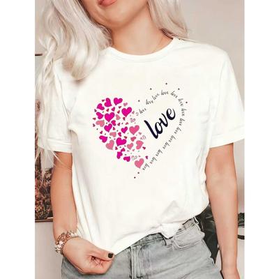 Black Oversized T Shirt With Pink Heart Pattern And Love Text For Casual Wear