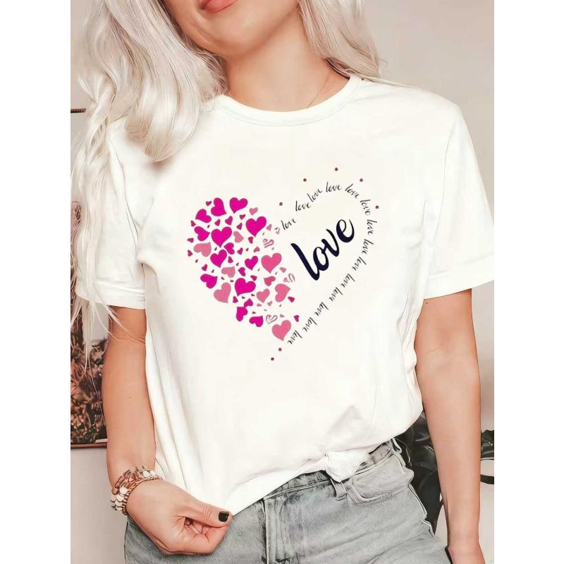 

Black Oversized T Shirt With Pink Heart Pattern And Love Text For Casual Wear XXXXL белый