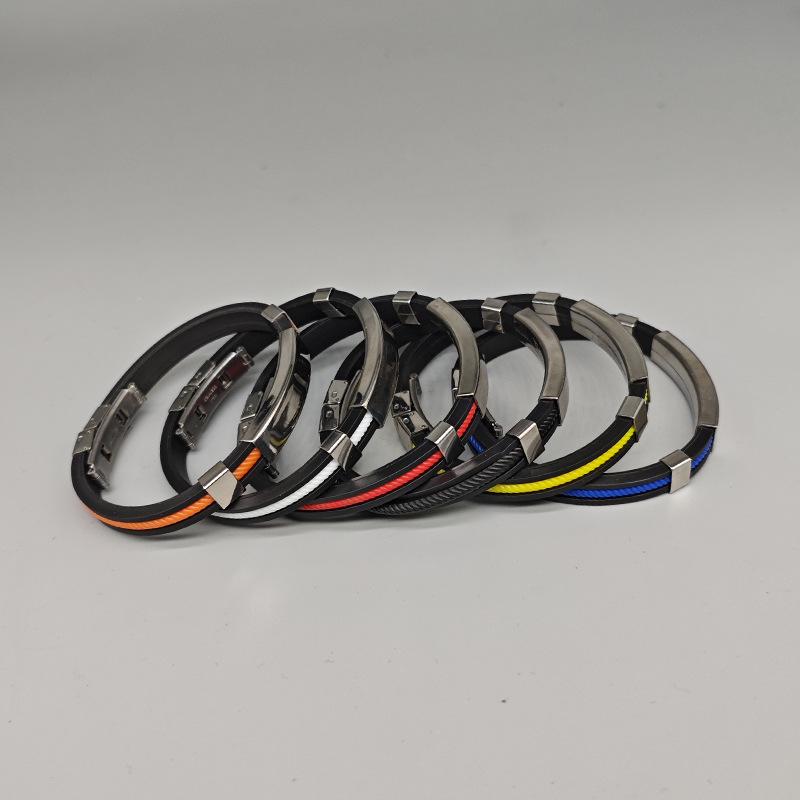 Stainless Steel Silicone Bracelet: Black Men's Thin Band, Simple European-American Style, Creative and Trendy Design