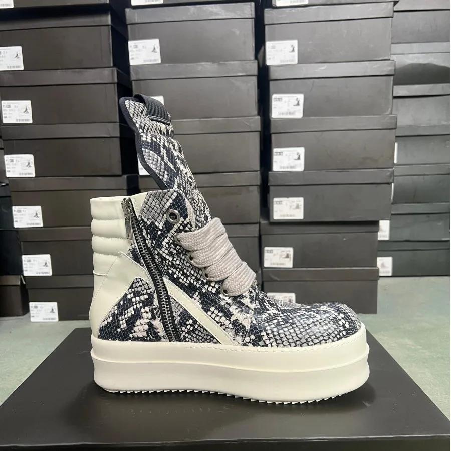 

Ro Designer Boots Men Sneaker Women Black Leather Ankle Boot Jumbo Laces Platform 6cm Thick Sole Pantshoes High Top Casual Shoes 35