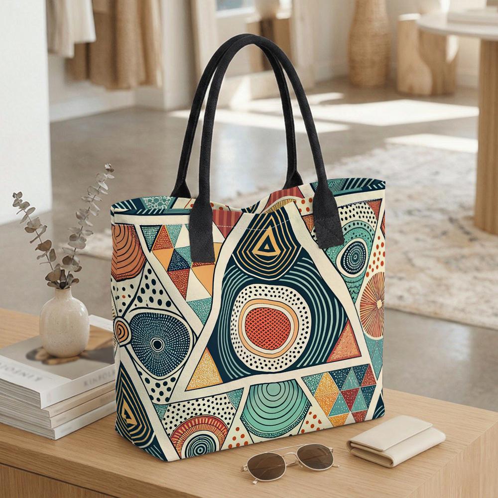 Bohemian Geometric Pattern Tote Bag for Women Large Capacity Daily Shoulder Handbag Casual Commute Purse