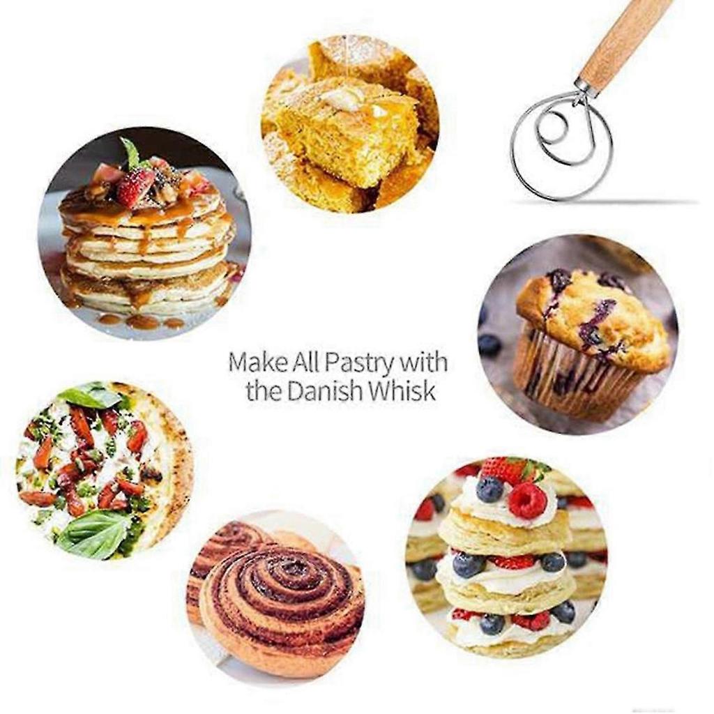 3 Pack Danish Dough Whisk Bread Mixer,Dutch Whisk with Dough Scraper for Bread,Pastry or Pizza Dough,Sourdough Bread,Etc