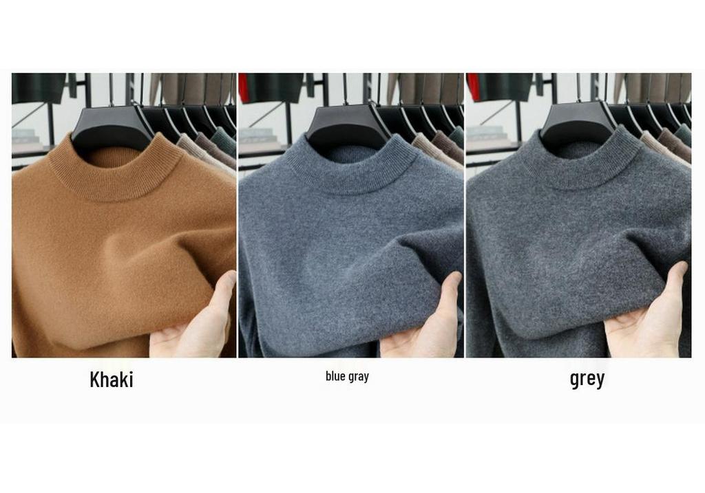 2024 Men's Pure Wool Half-High Neck Sweater, Autumn Winter Knitwear, High-End Casual Base Layer