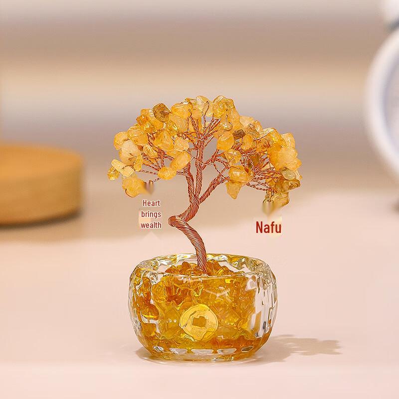 Natürlicher Gelber Kristall Glücksbaum Schreibtisch-Ornament
