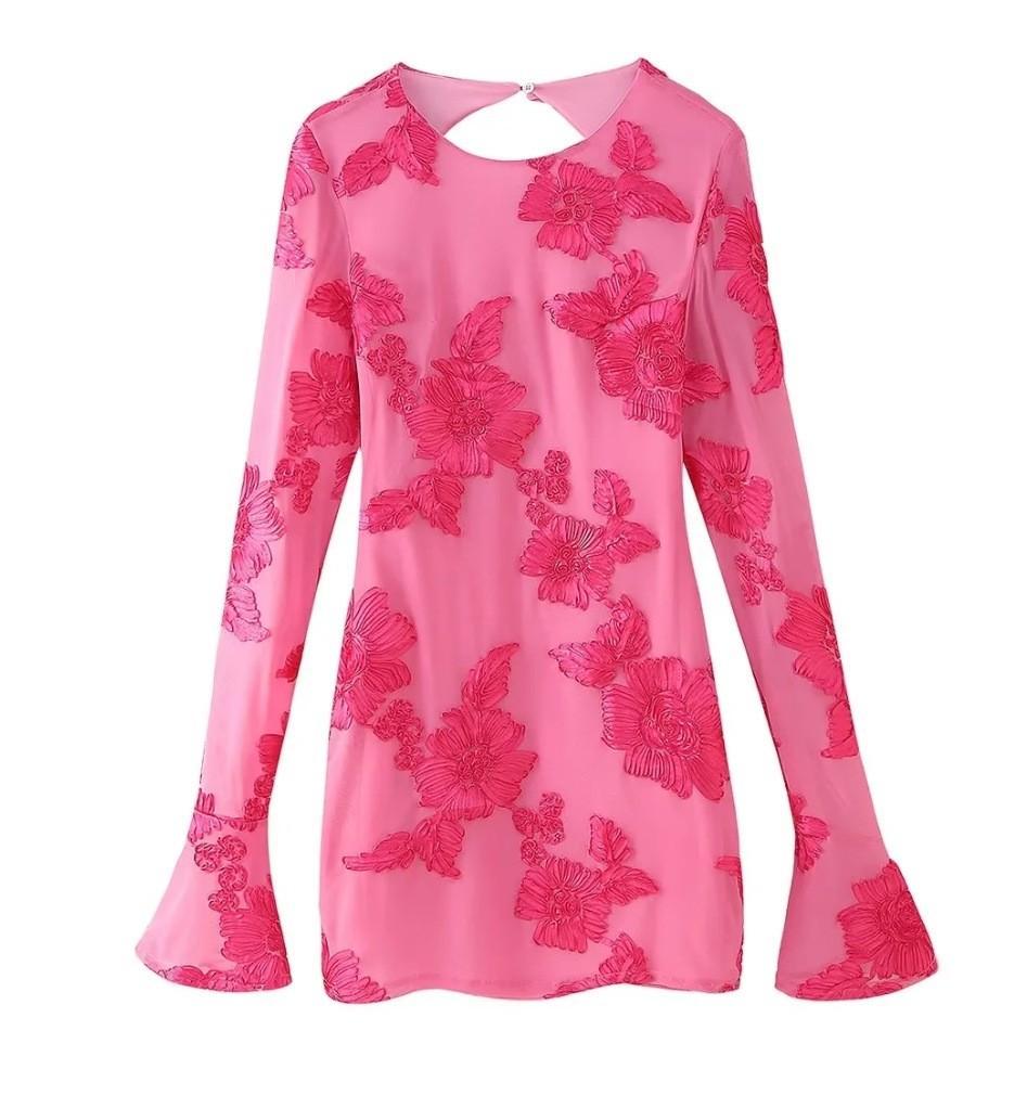 Elegante Vestido de Fiesta de Poliéster Con Flores Repujadas Fluidas Para Mujer