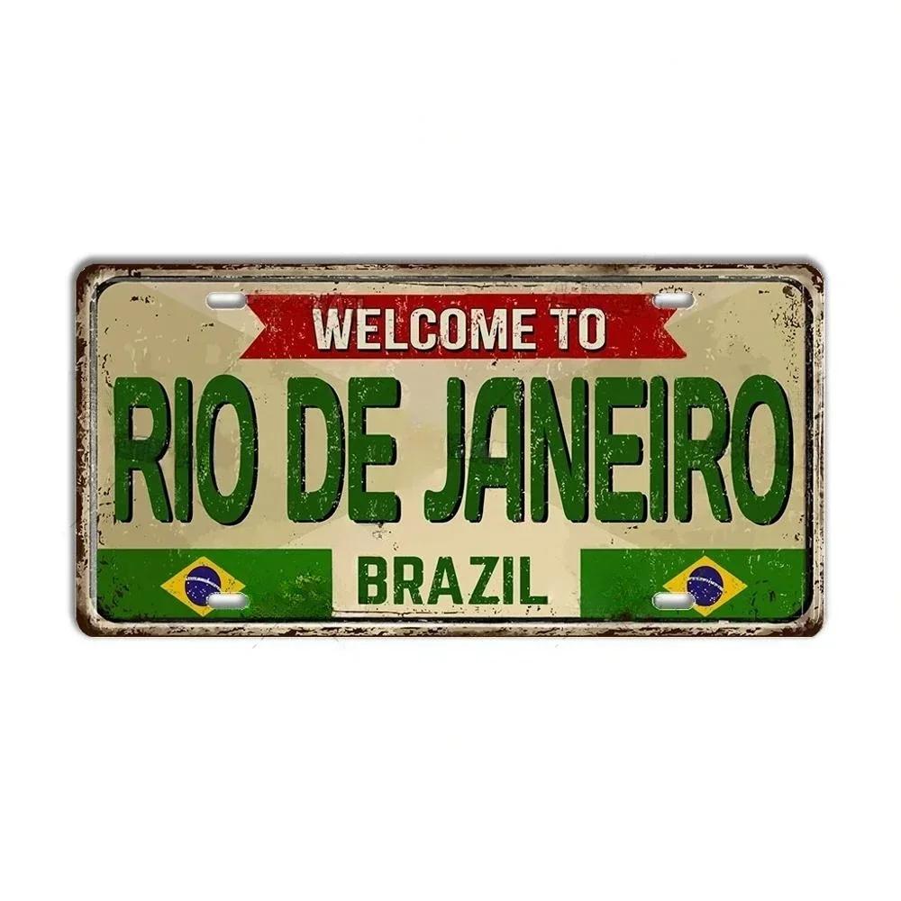 Vintage BRAZIL Landmark License Plate Rio De Janeiro Metal Sign City State Decorative Car Plate Bar Pub Garage Club Wall Decor