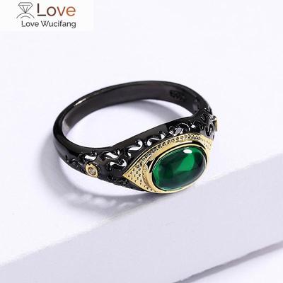 Newest Green Egg -Shape Zircon Black Gold Ring For Ladies Birthday Party Wedding Engagement Jewelry Gift