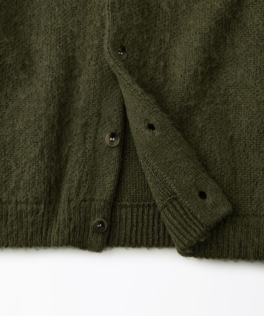 Outstanding Brushed Wool Round Neck Cardigan_Melange Olive