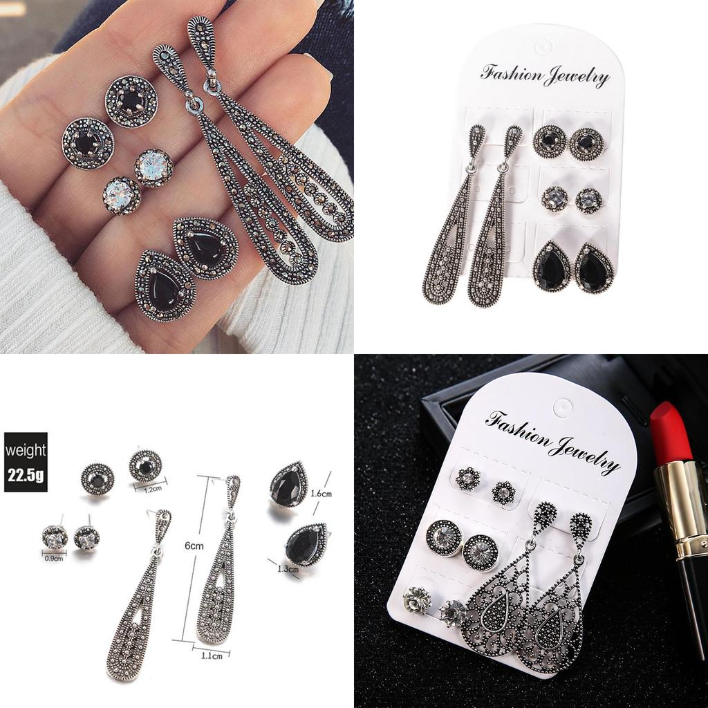 Bohemian Black Diamond Ear Studs Set With Geometric Design For Vintage Jewelry Enthusiasts