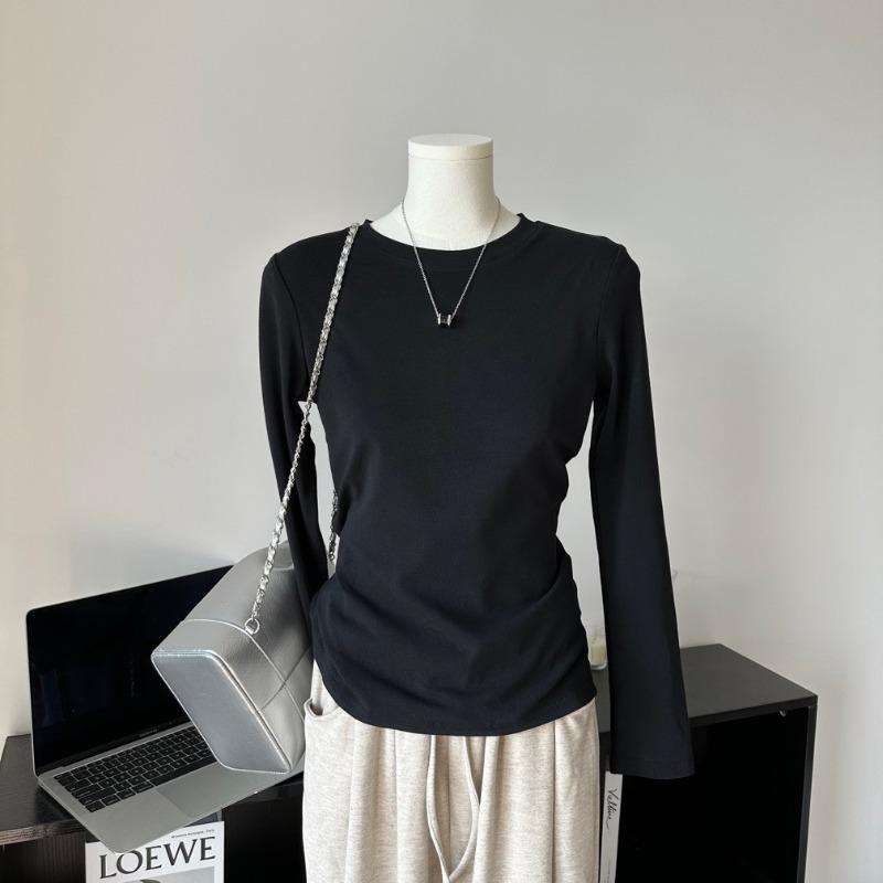 

Commuter casual style slim-fitting round neck solid color front shoulder long-sleeved shirt women s autumn new temperament polished T-shirt XL
