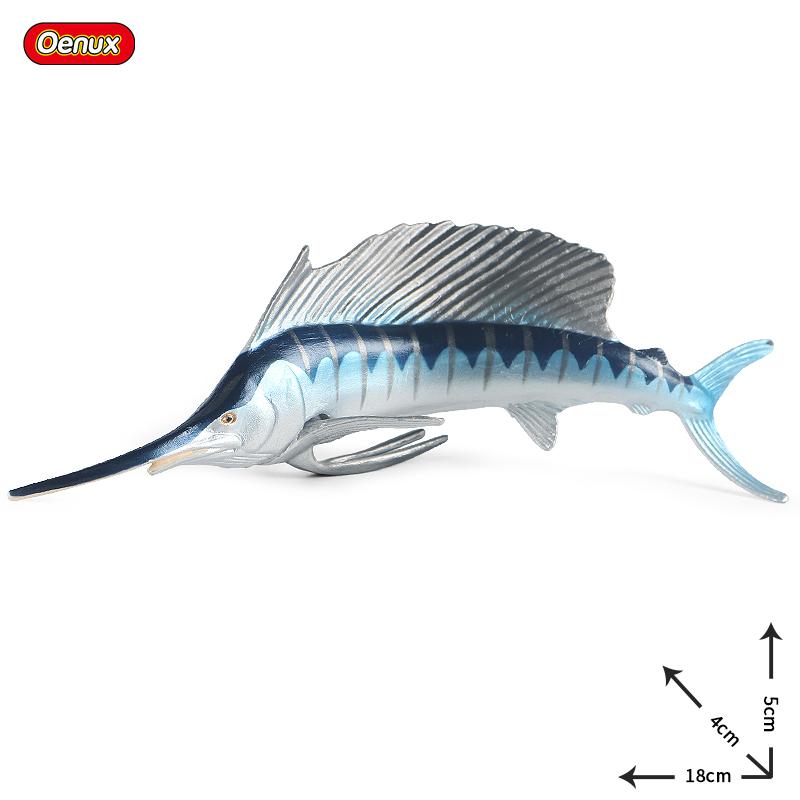 Oenux Sea Life Animals Model Action Figures Ocean Fish Sailfish Bass Grouper Salmon Aquarium Figurines PVC Educational Kids Toy