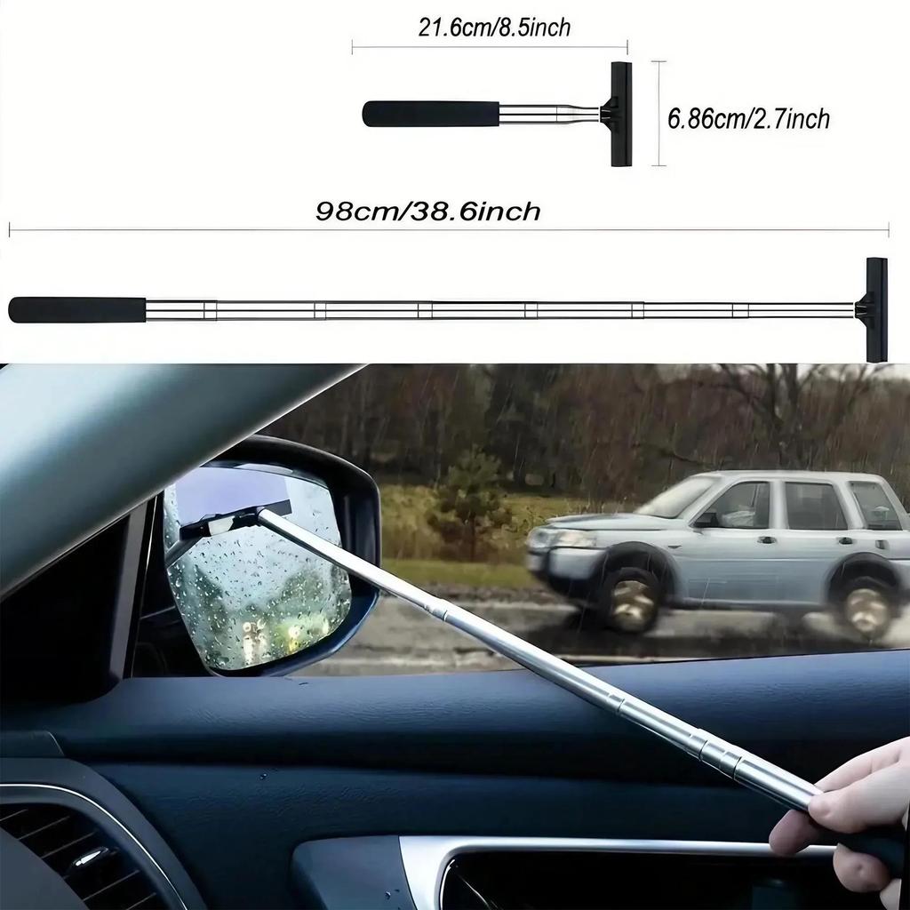 1PC Car Rearview Mirror Wiper - Portable Telescopic Bracket Scraper for Car Glass Mist Removal Cleaning Wiper Tool