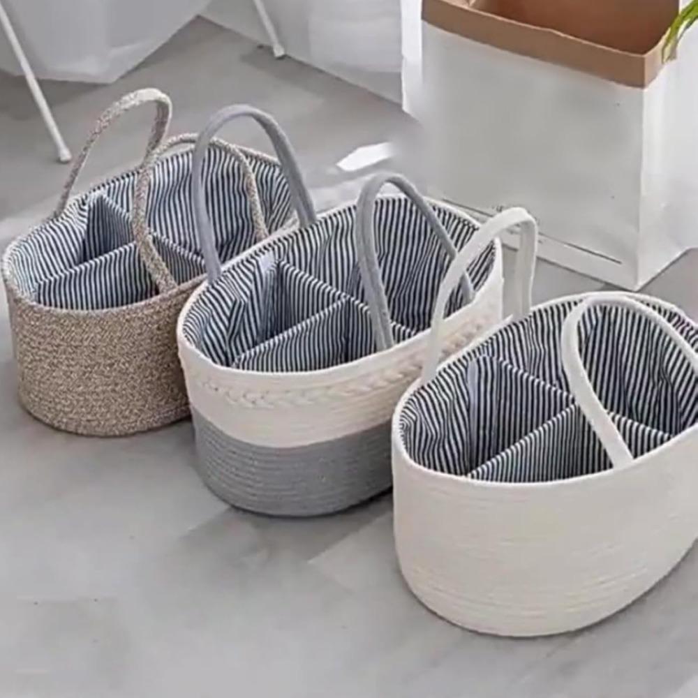 Durable Large Capacity Nappy Organiser Cotton Rope Woven Storage Basket Portable Detachable Diaper Storage Bag for Newborn