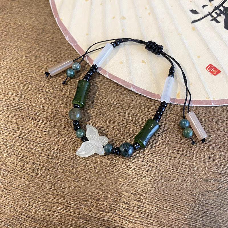 

Exquisite Ancient Style Hand-woven Butterfly Bamboo Section Round Bead Bracelets for Women Rise Step By Step Luckiness Jewelry