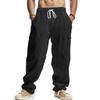 Men's linen trousers four seasons thin section breathable workwear multi-pocket loose casual trend wide-legged trousers