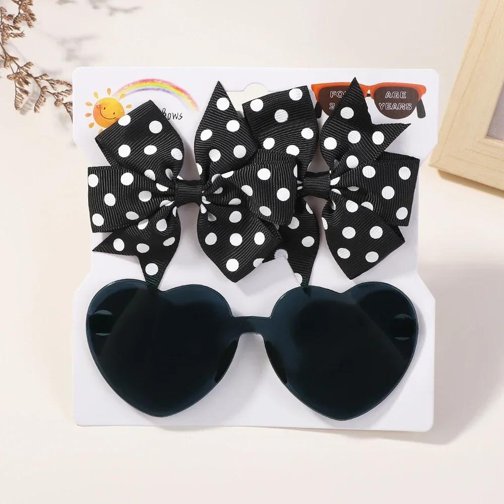 1Set Children Headwear Glasses Solid Soft Bowknot Head Bands Girls Lace Barrette Retro Headbands Sunglasses Kids Hair Band Sets