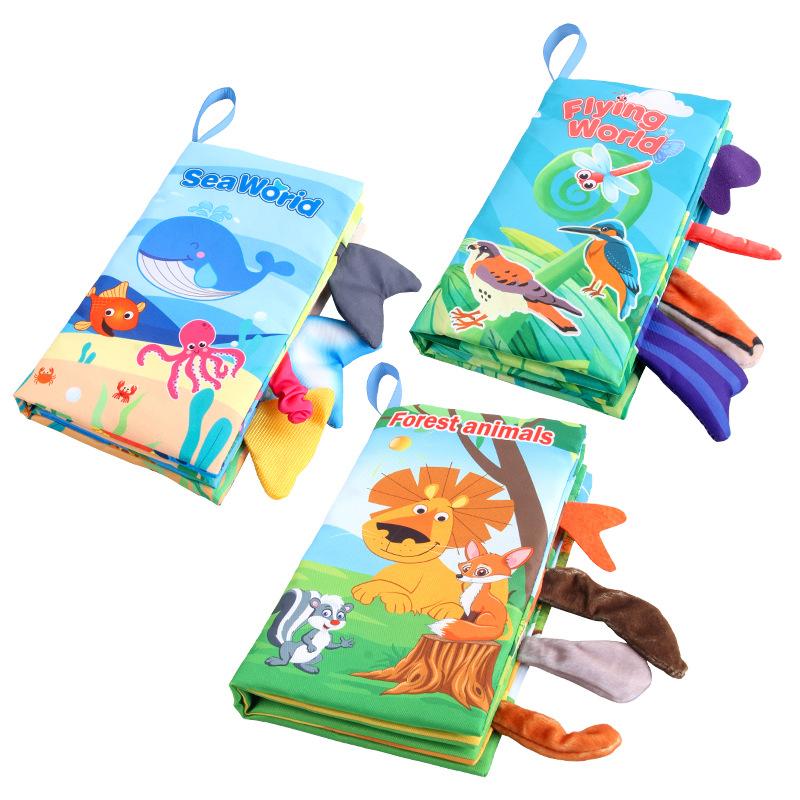 Bébé Bébé Mer, Terre et Air Livre en Tissu Queue, Océan Forêt Animal Volant Livre de Paume Jouet d'Éducation Précoce avec Papier Bruissant