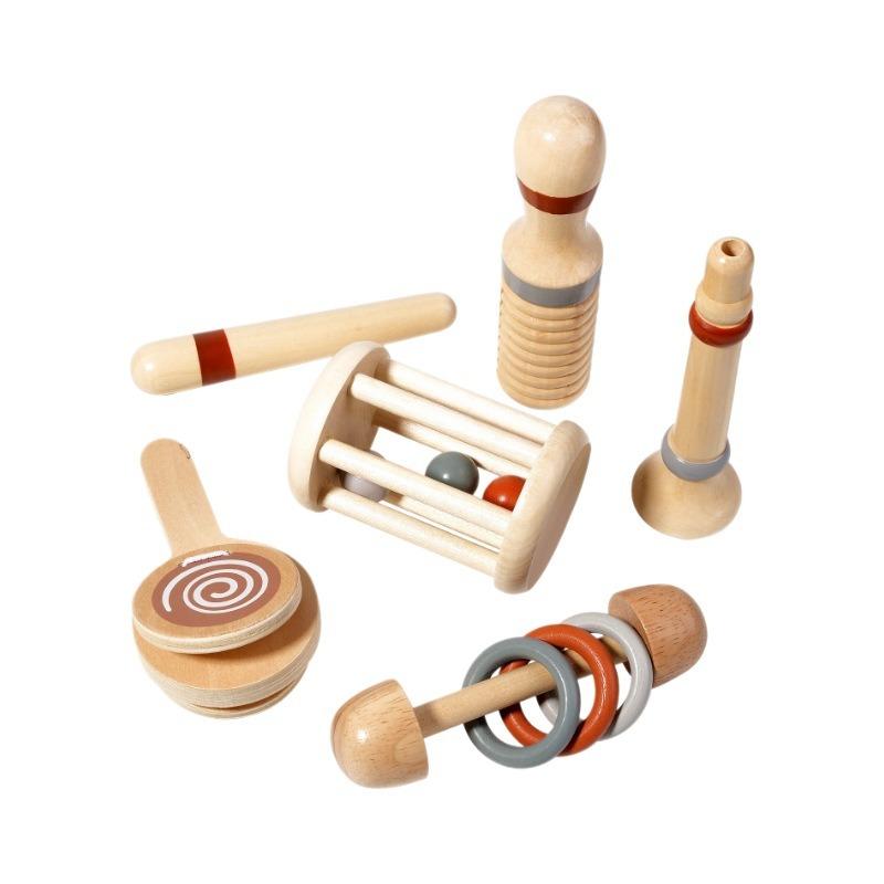 5Pcs Baby Musical Instruments Toy Sets Wooden Montessori Early Tactile Educational Music Toy Sets For Newborn Toddler Birthday Gifts