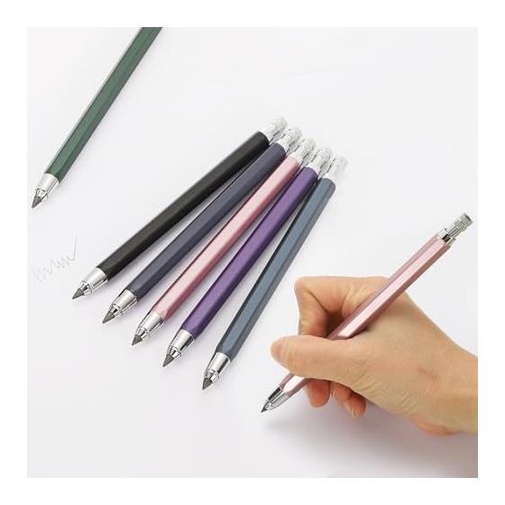 PATIKIL 2pcs Mechanical Pencil 4.0mm Lead Holder Automatic Metal Holder with Sharpener for Graphite Drawing Art Sketch Woodworking Blue