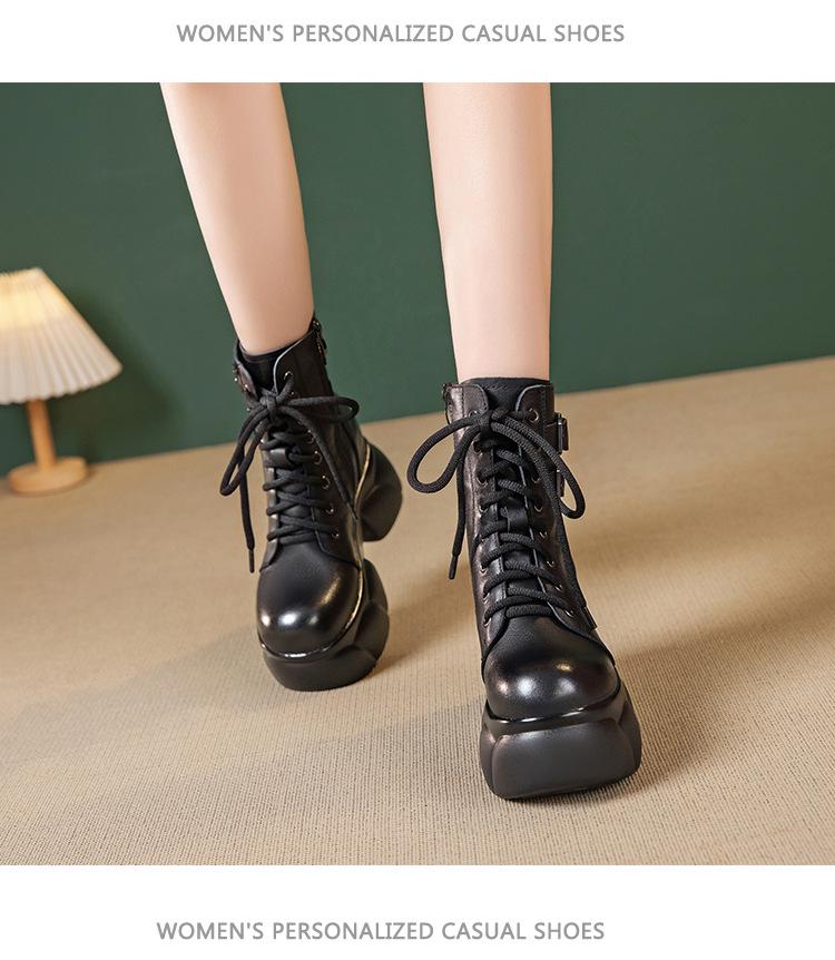 Women's Thick Sole Soft Cowhide Martin Boots with Inside Heel - 2025 Autumn/Winter Fashion Versatile Short Boots