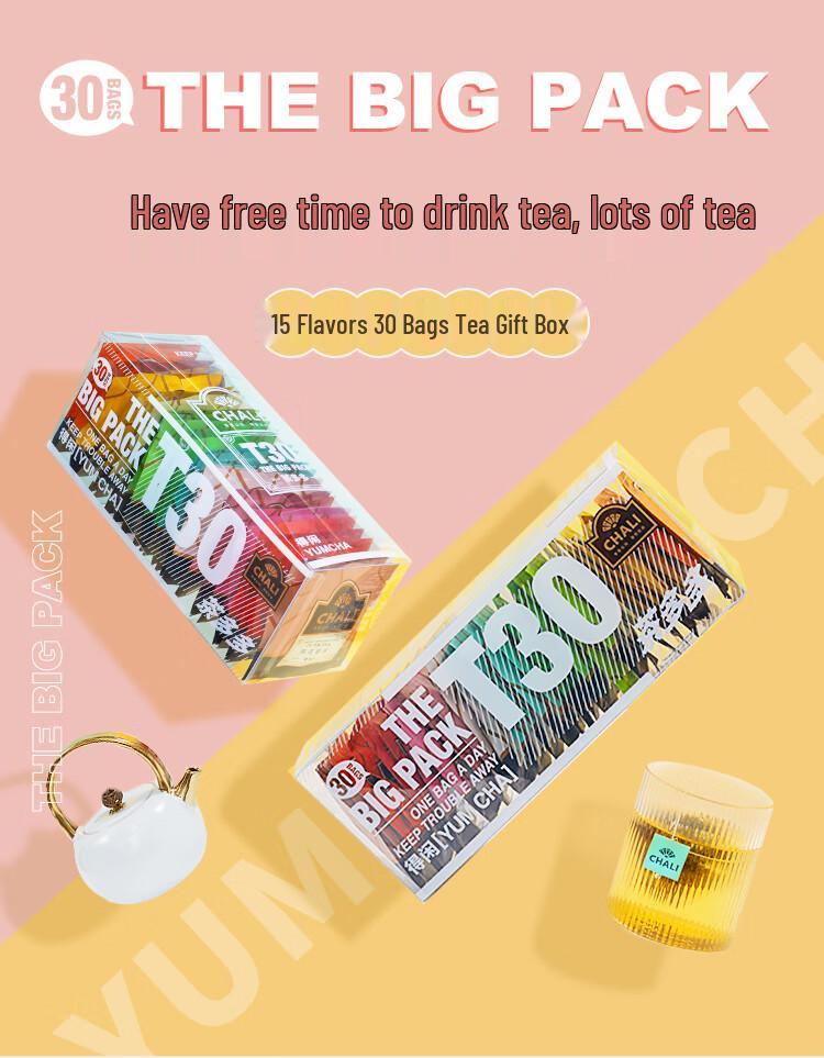 CHALI T30 Cha Duo Herbal Tea Box: Peach Oolong, Osmanthus Black, and Bagged Fruit Herbal Tea.