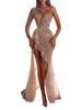 2021 Autumn Winter Women's Sexy Gold Splatter One-Shoulder Bodycon Evening Gown