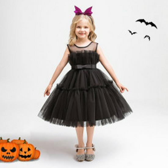 Kids' Halloween Witch Cosplay Cartoon Print Dress